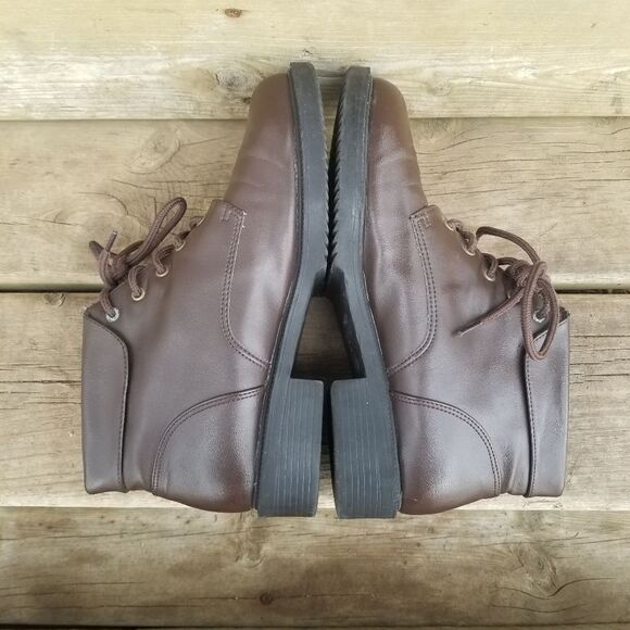 Vintage 90s y2k Chunky Heel Brown Faux Leather Steampunk Granny Boots Booties - Picture 2 of 10